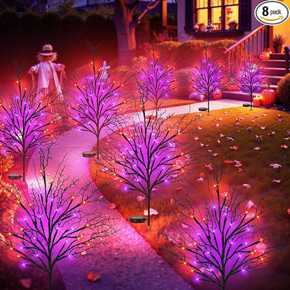 Halloween Solar Pathway Lights 8PCS, Halloween Outdoor Decorations, Artificial Tree Waterproof LED Lights for Lawn Yard Garden Driveway Porch Walkway, Auto On/Off