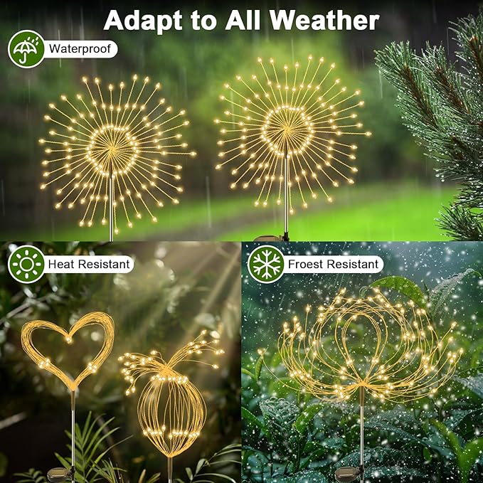 Solar Garden Lights Outdoor, 2 Pack 120 LED Twinkling Firework Lights Decorative with 2 Modes, Outdoor Waterproof | Lumora