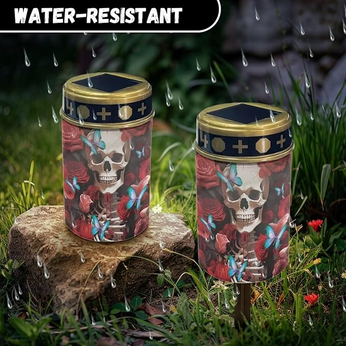 Skull Rose Butterfly Solar Garden Lights,Solar Decorative Lights,Waterproof Solar Outdoor Lights,Solar Stake Lights for Cemetery Grave Garden Patio Yard Lawn Decoration