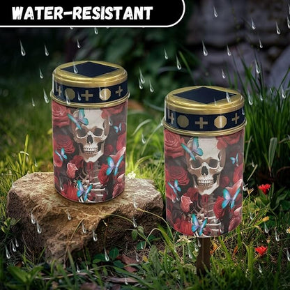 Skull Rose Butterfly Solar Garden Lights,Solar Decorative Lights,Waterproof Solar Outdoor Lights,Solar Stake Lights for Cemetery Grave Garden Patio Yard Lawn Decoration