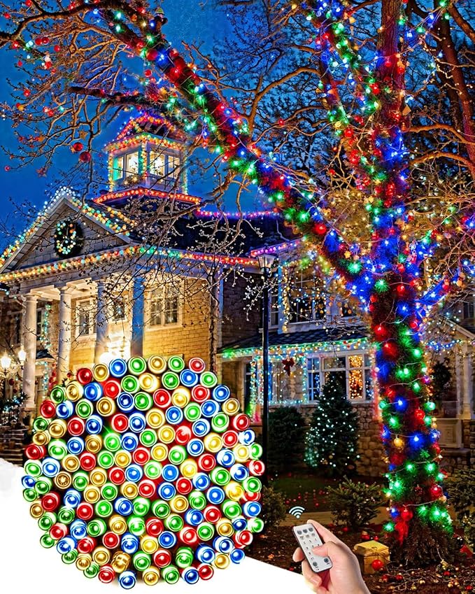 580 LED String Lights, 196FT Indoor Outdoor Fairy Lights, Waterproof Twinkle Christmas Decorations Lights with Remote for Bedroom Outside Tree Garden Patio Camping Party Decor, Warm and Colorful