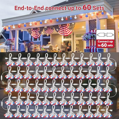 LAMPHOME 26Ft LED G40 Red White and Blue Lights Outdoor 4th of July Lights with12+1 Shatterproof Bulbs for Patriotic Decor in Yard Garden Patio - Light up Memorial Day 4th of July Decorations Outdoor