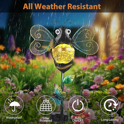 Solar Bee Garden Stakes Lights Outdoor Waterproof Metal Garden Stakes Decorative Bee Decor for Outside Yard Lawn Patio Decorations Whimsical Solar Lights Outdoor Housewarming Gardening Gifts for Women