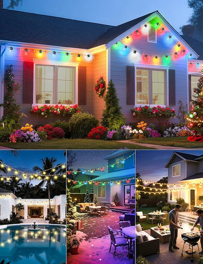Brightever LED Outdoor String Lights Waterproof, RGBW 48FT Patio Lights with 15 S14 LED Bulbs, Heavy-Duty Outdoor Hanging Lights with Remote and Timer, Color Changing Christmas Decor for Yard, Plug-in