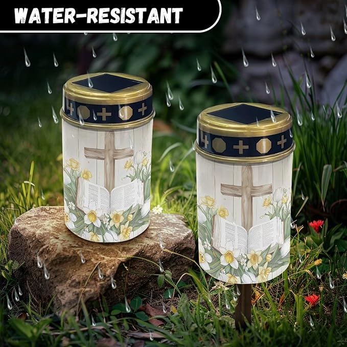 Cross Bible Solar Lights for Grave Solar Led Lights for Outside Waterproof Landscape Lights Cross Candle Holder for Cemetery Prayer Signs Solar Light Grave Garden Lawn Patio Yard Decor