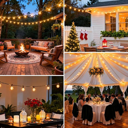25 FT Yellow Outdoor String Lights G40 Globe Shatterproof Patio Lights,13 Plastic Edison Bulbs(1 Spare) IP65 Waterproof Dimmable LED Bulbs for Backyard Porch Balcony Party Decor, E12 Base