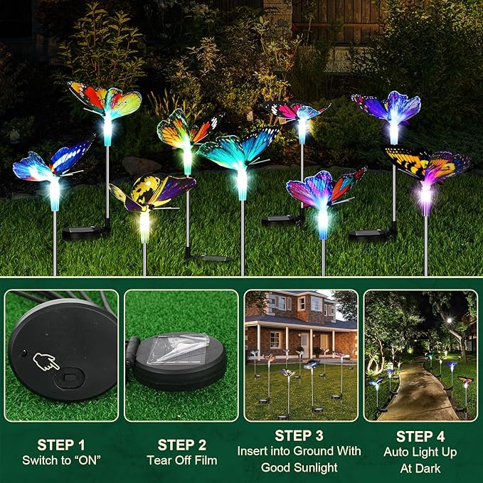 Retisee 9 Pcs Solar Butterfly Garden Stake Lights LED Solar Butterfly Lights Waterproof Color Changing Outdoor Lights Decoration for Garden Patio Yard Lawn Pathway, 5 x 28 Inch