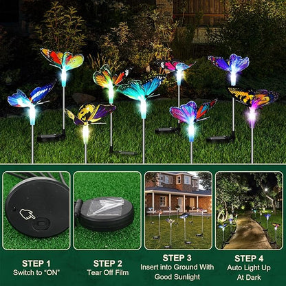 Retisee 9 Pcs Solar Butterfly Garden Stake Lights LED Solar Butterfly Lights Waterproof Color Changing Outdoor Lights Decoration for Garden Patio Yard Lawn Pathway, 5 x 28 Inch