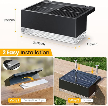 Solar Deck Lights 12 Pack, 3 Color Modes Soft Warm/Natural/Cool Glow, IP65 Waterproof Step Lights for Outdoor Ambiance, Solar Lights for Fence, Deck, Railing, Patio & Backyard Decor (Black)