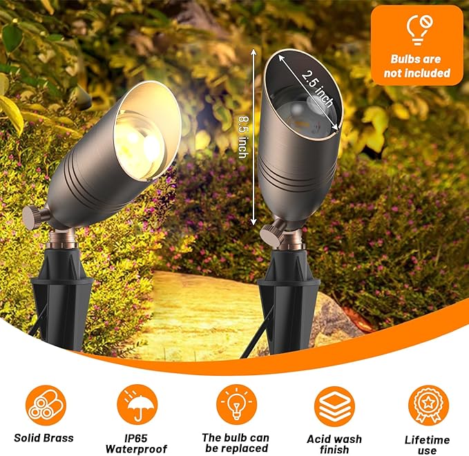 ZONEGRACE Low Voltage Brass Landscape Lights, Heavy-Duty Waterproof 12 Volt - Outdoor Security Flood Light | Lumora