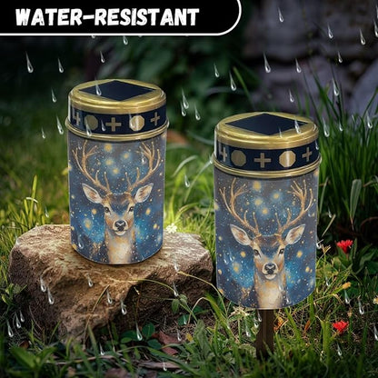 Deer Starry Night Cemetery Solar Lights for Grave,Solar Powered Garden Stake Lights, Decorative Lights for Cemetery Grave Yard Patio Outdoor Decoration Memorial
