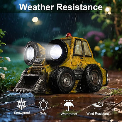 Garden Statue Outdoor Solar Truck Decor with Light Rustic Vintage Bulldozer Construction Decoration for Lawn Patio Yard Gifts for Men