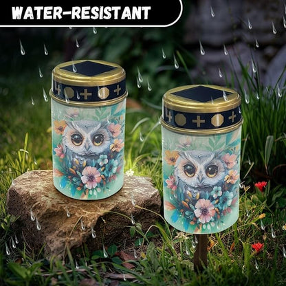 Owl Flower Cemetery Solar Lights Solar Powered Garden Stake Lights Decorative Lights for Cemetery Grave Yard Patio Outdoor Decoration Memorial Gifts