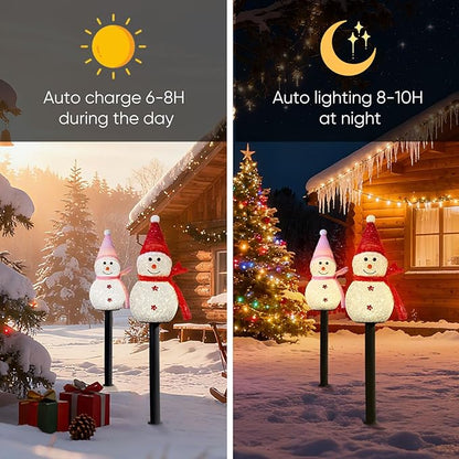 Homemory 3 Pack Solar Christmas Snowman Pathway Lights Outdoor Decor, Waterproof Lights Stakes for Winter Yard, Patio, Backyard, Porch, Lawn (Multicolor)