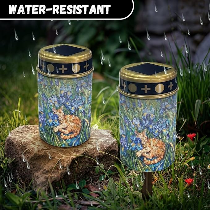 Cat Flower Solar Garden Lights Outdoor Decorative Solar Stake Lights-Waterproof Warm White LED for Remembrance Gifts Cemetery Grave