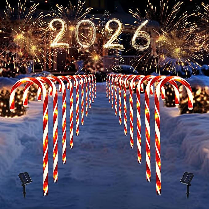 20 Pcs Christmas Candy Cane Lights, 21'' Solar Pathway Lights with 8 Lighting Modes, Waterproof Garden Lights for Outdoor Christmas Patio Yard Walkway Decorations