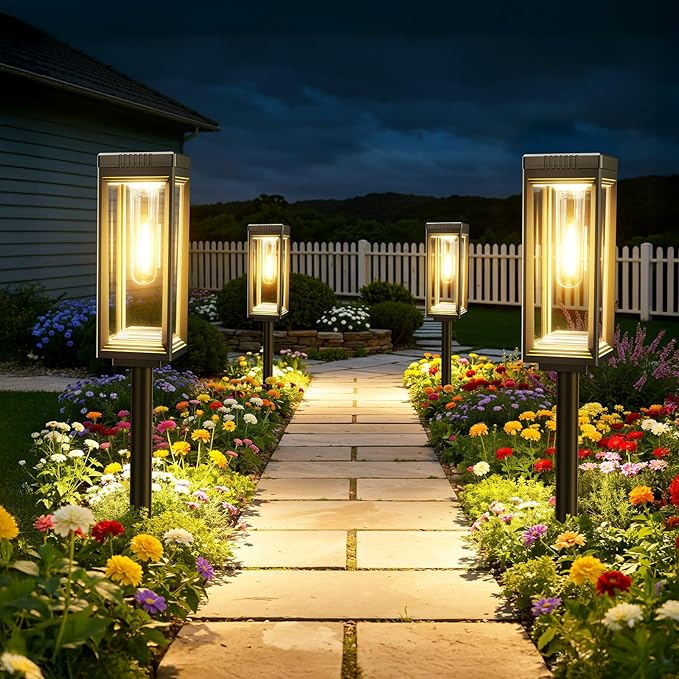 WdtPro 8 Pack Bright Solar Pathway Lights Outdoor, Solar Powered Garden Lights Waterproof, Auto On/Off Outdoor Lighting for Lawn Patio Walkway Driveway Path Yard Decor