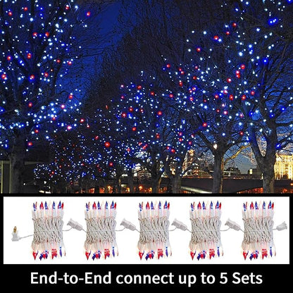 LAMPHOME Patriotic String Lights - Red White Blue Mini Lights with White Wire - 31.9Ft 300 Count UL Certified String Lights for Independence Day Patriotic Holidays Decoration (Red, White & Blue)