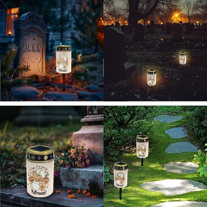 Halloween Cemetary Solar Light Pumpkin Cemetery Solar Lights for Grave Beige Solar Grave Decorations 2 Pcs Outdoor Waterproof Grave Decor