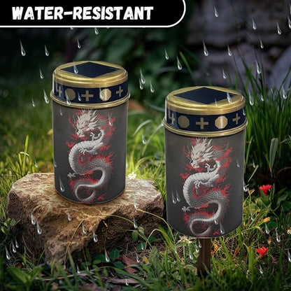 Dragon Print Solar Garden Stake Lights, Yard Solar Lights Cemetery Decorations for Grave Outdoor Sympathy Memorial Gift for Grandma, for Garden Lawn Patio Pathway Decor
