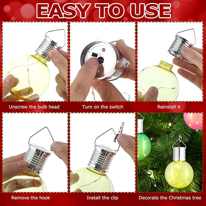 10 Pcs Christmas C9 Solar Light Bulbs Jumbo Hanging LED Light Bulb with Clip Waterproof Outdoor Garden Hanging | Lumora