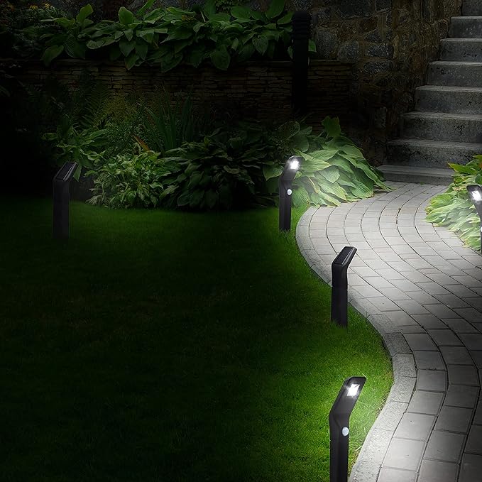 Morvat LED Auto Solar Powered Outdoor Path Lights with Watertight Lens for Garden Yard & Pathway, Bright Waterproof Landscape & Patio Lighting, Dusk to Dawn (Motion - Small)