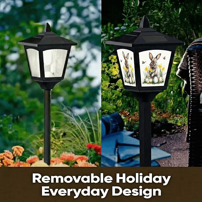 1 Pack 40" Solar Lamp Post Light with Removable Easter Bunny Design Panel, Waterproof LED Pathway Light Cool White | Lumora