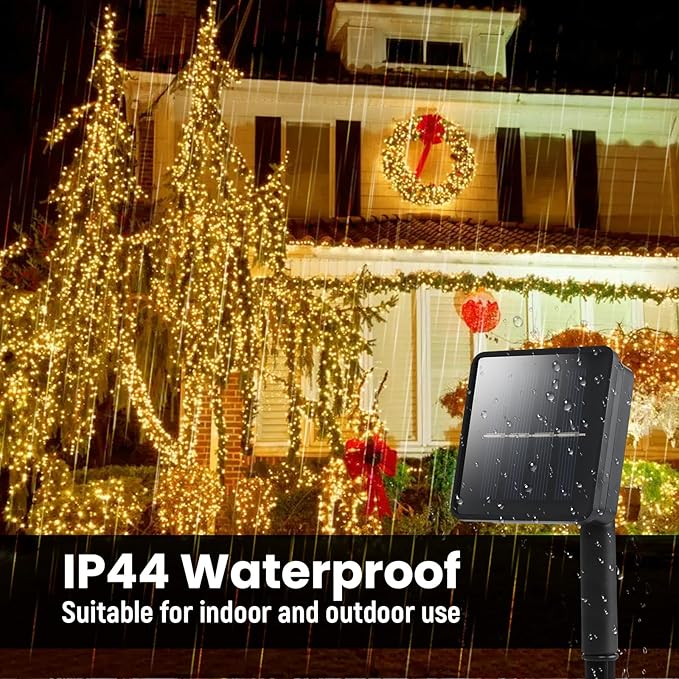 Dailyart Solar String Lights Outdoor, 2 Pack 100 LED (2 x 50FT) Solar Fairy Lights Waterproof IP44 with 8 Lighting Modes & Auto On/Off, 600mAh Battery Warm White for Garden Patio Yard Trees