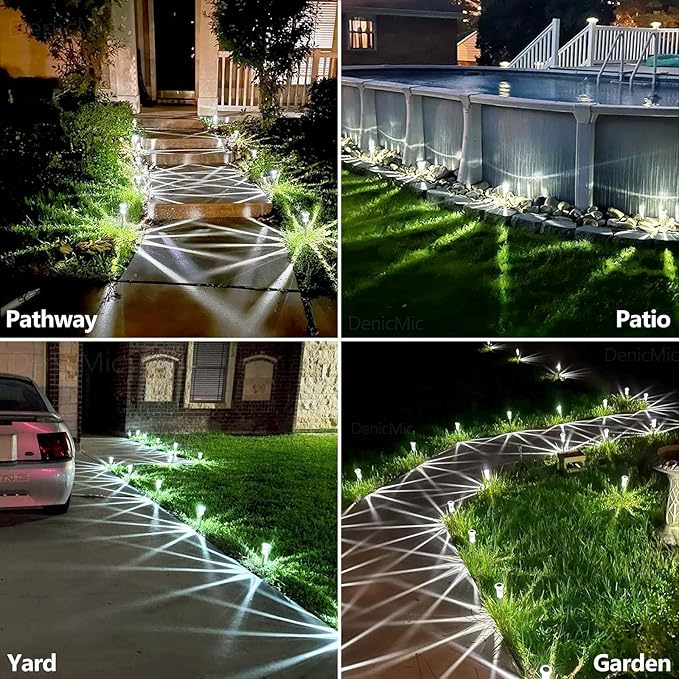 DenicMic Solar Lights Outdoor 10 Pack Waterproof 6000K Cold White LED Stainless Steel Stake Outside Lights for Yard | Lumora