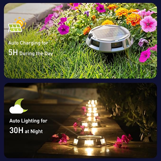 AGPTEK 5 in 1 Solar Driveway Lights Outdoor with Ground Spikes, IP67 Waterproof Solar Lights with 5 Modes (Blue/White/Warm/Mixed/Flashing) for Deck, Stairs, Pathway, Garden, Patio (Hexagon, 4 Pack)