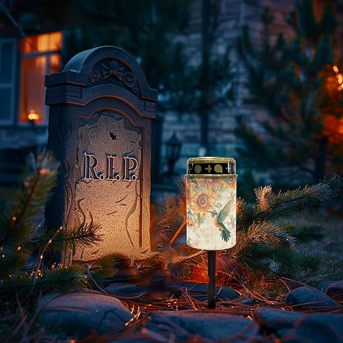 Solar Pathway Lights Outdoor Cemetery Solar Lights for Grave,Waterproof Garden Lights Pretty Solar Stake Lights Flameless Walkway Lights LED Solar Powered Fairy Lights for Outside Patio