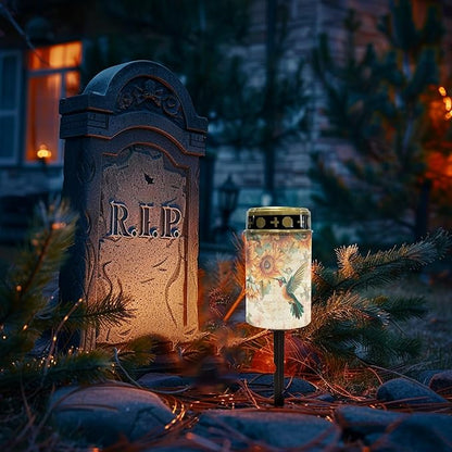 Solar Pathway Lights Outdoor Cemetery Solar Lights for Grave,Waterproof Garden Lights Pretty Solar Stake Lights Flameless Walkway Lights LED Solar Powered Fairy Lights for Outside Patio