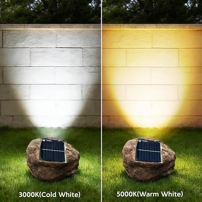 Solar Powered Rock Lights Outdoor- 2 Pack Super Bright Solar Spot Garden with 2 Lighting Modes, IP65 Waterproof Outdoor Decorative for Garden,Backyard, Roads, Yard, Patio Landscape,Sidewalks