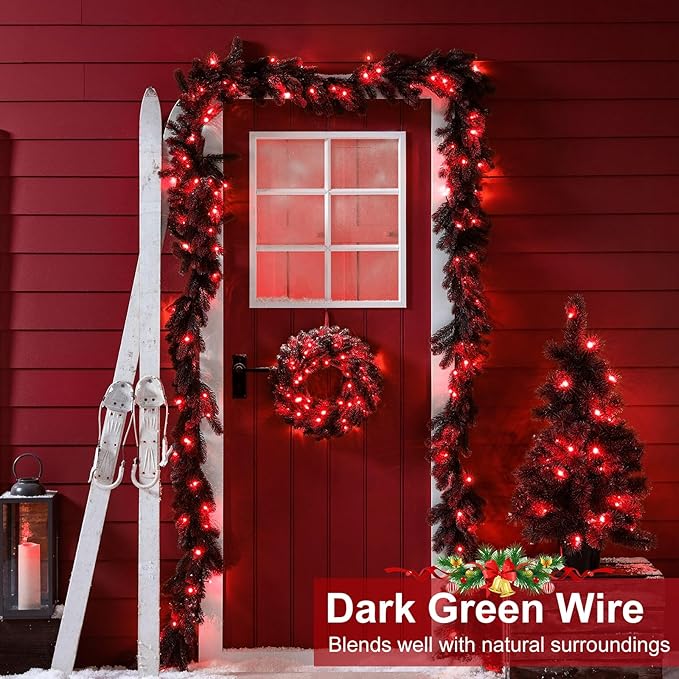Christmas Lights Outdoor, 66FT 200 LED Christmas Tree Lights with 8 Modes Waterproof, Plug in Green Wire String Twinkle Light for Indoor Bedroom Patio Wedding Holiday Decorations, Red