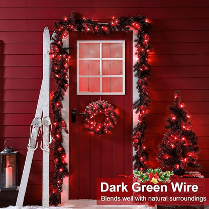 Christmas Lights Outdoor, 66FT 200 LED Christmas Tree Lights with 8 Modes Waterproof, Plug in Green Wire String Twinkle Light for Indoor Bedroom Patio Wedding Holiday Decorations, Red