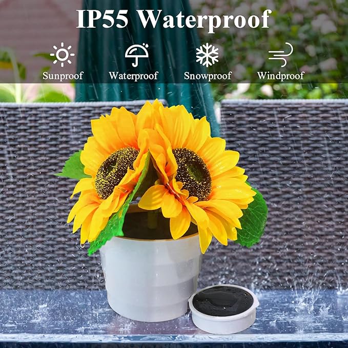 Solar Sunflower Bonsai Lamp, LED Artificial Flower Lamp Sunflower Solar Lights Outdoor Waterproof, Flower with Vase Garden Decor Table Light for Back Yard Decorations