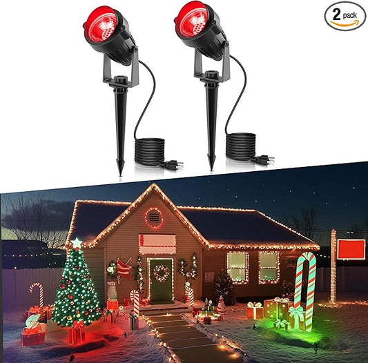 L LOHAS LED Red Christmas Spot Lights Outdoor, 10W Dusk to Dawn Sensor Landscape Spotlights for Yard, IP66 Waterproof Pathway Garden Outside Lights, 9.84-ft Cord, Red Lawn Decor Lamp, UL Listed,2Pack