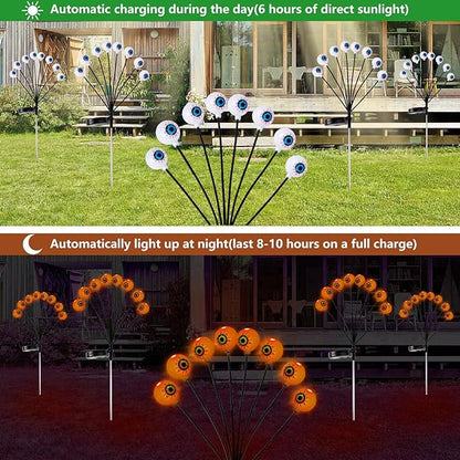 4 Pack Halloween Decorations Outdoor Path Lights - 32LED Solar Eyeball Pathway Light Swaying by Wind, Waterproof Solar Halloween Stake Lights for Garden Yard Porch Patio Pathway (Orange)