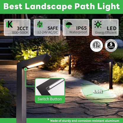 Landscape Path Lights Wired, 3 Lighting Modes LED 12V Low Voltage Pathway Lights, Outdoor Waterproof, 5W 235LM Black Aluminum for Driveway Yard 10 Pack