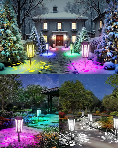 Solar Pathway Lights Outdoor (Cool White & Multicolor, 2 Pack)