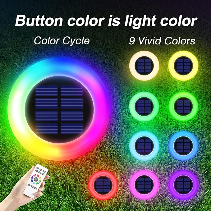 intelamp Solar Pathway Lights Outdoor, 6 Pack 9 Color Changing with Remote Control, Dusk to Dawn Solar Powered | Lumora