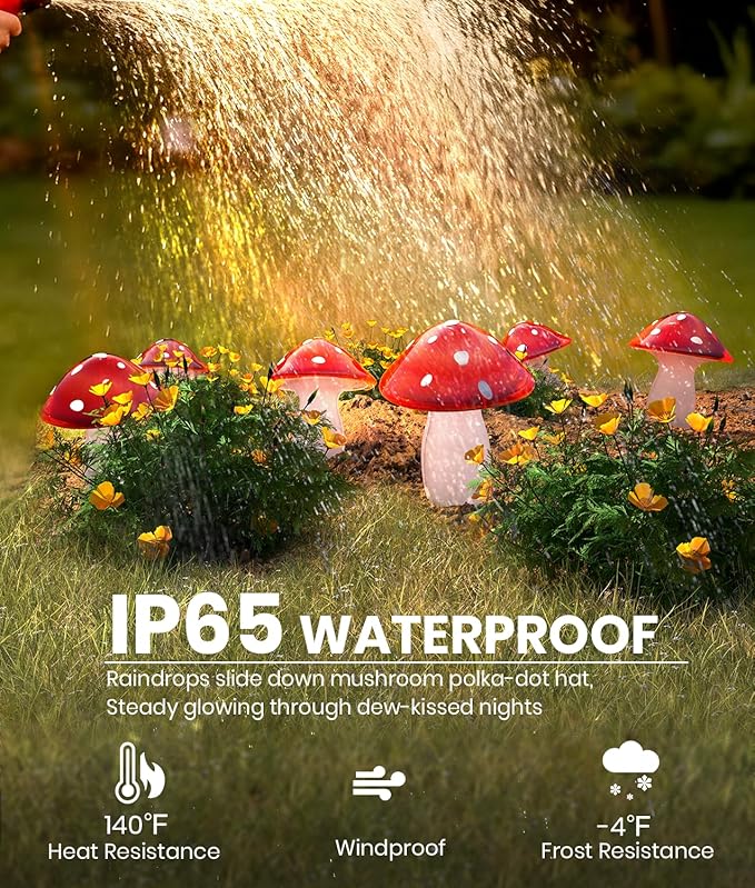 18 Pack Solar Mushroom Lights Outdoor, Garden Outdoor Decor, 8 Lighting Modes, IP65 Waterproof, Crystal-Clear Fairy | Lumora