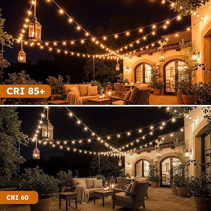 48FT S14 LED String Lights, Outdoor Patio Lights with Warm White 15 Shatterproof Plastic Bulbs for Backyard, Porch, Cafe, Wedding, Party Decoration