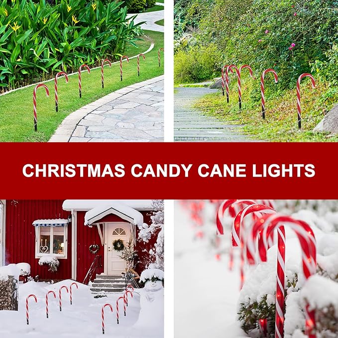 Christmas Candy Cane Pathway Markers Battery Operated LED Decoration Lights for Indoor Outdoor Pathway Garden Patio Yard, 1 Set /4Pcs