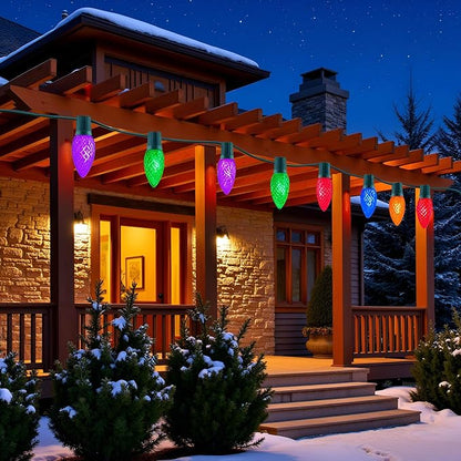 YULETIME Multicolor C9 LED Christmas Lights, 25 Feet 25 Count 12" Spacing Faceted Strawberry Bulbs UL Certified Outdoor String Light Set (Multicolor)