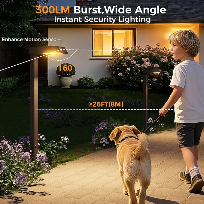 XMCOSY+ Solar Pathway Lights with Motion Sensor 6 Pack, 300LM 24H Illumination Metal Solar Lights Outdoor Waterproof, 3 Modes Landscape Lighting for Garden, Backyard, Outside, Path (Warm/Cool White)