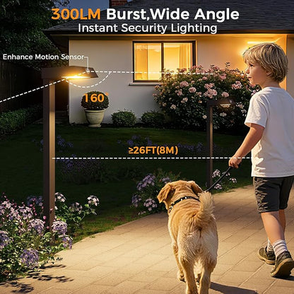 XMCOSY+ Solar Pathway Lights, 4 Pack All-Metal Motion Sensor Outdoor Lights Waterproof, 300LM 24H Illumination Garden Light for Yard, Backyard, Driveway, Walkway, 3 Lighting Modes (Warm/Cool White)