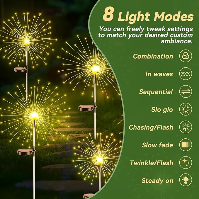 Dream Master Solar Garden Firework Lights, 120 LED, Waterproof, 8 Lighting Modes - Outdoor Security Flood Light | Lumora