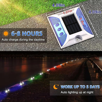 Aolyty Solar Driveway Dock Lights, IP68 Waterproof Solar Deck Light Outdoor Warning Step Lights Reflective Road Marker for Sidewalk Stair Garden Pathway Walkway (4 Pack, Blue)