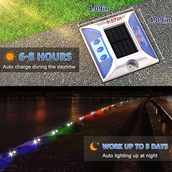 Aolyty Solar Driveway Dock Lights, IP68 Waterproof Solar Deck Light Outdoor Warning Step Lights Reflective Road Marker for Sidewalk Stair Garden Pathway Walkway (2 Pack, Red)